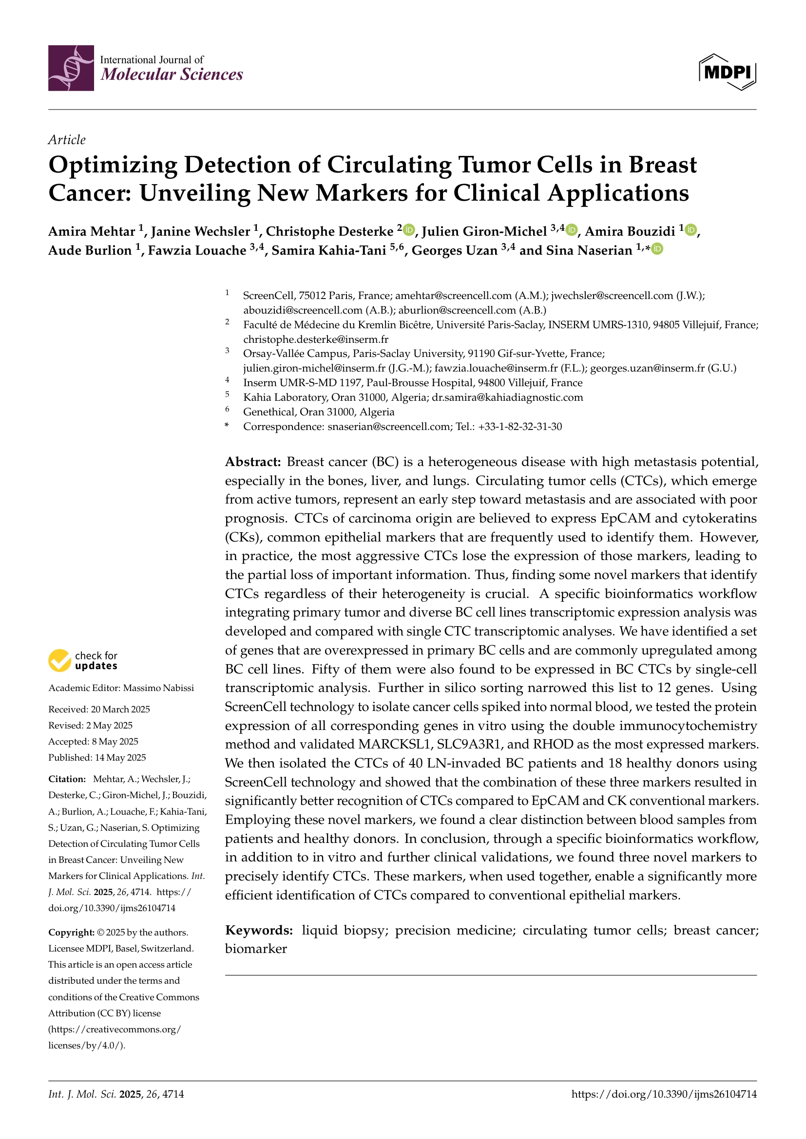 Optimizing Detection of Circulating Tumor Cells in Breast Cancer Unveiling New Markers for Clinical 01