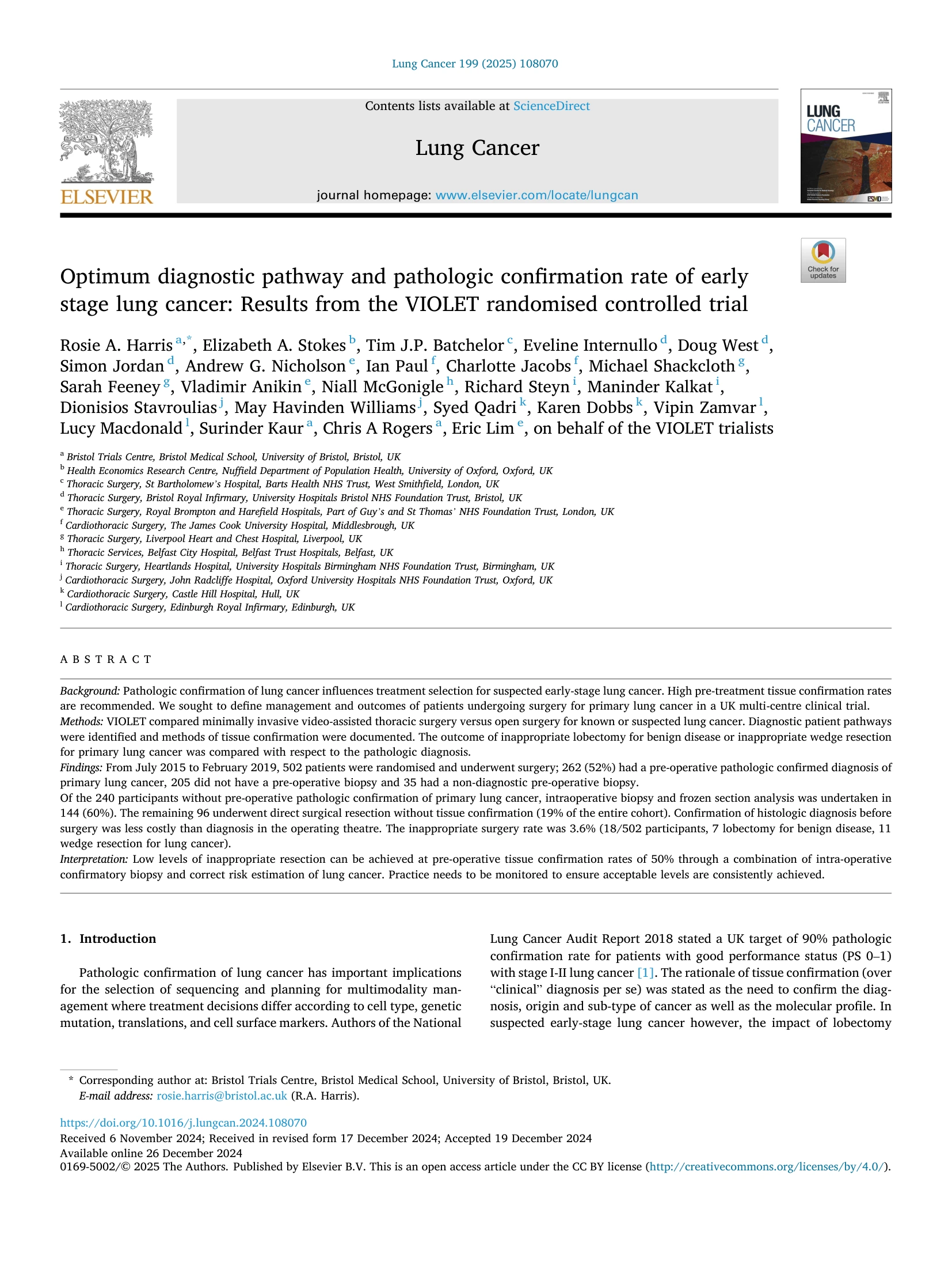 Optimum diagnostic pathway and pathologic confirmation rate of early stage lung cancer Results from 1
